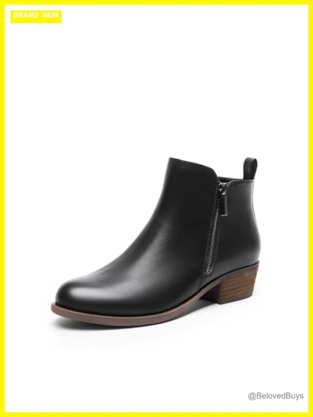 Faux Leather Low Chunky Heel Ankle Booties with Side Zip
